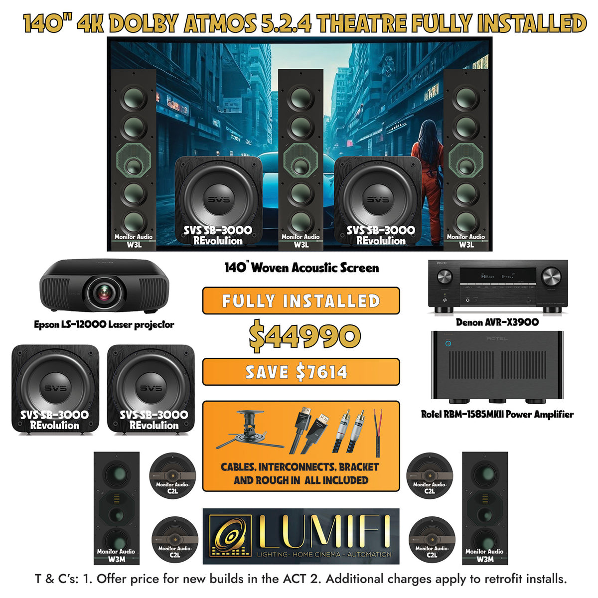 4K Dolby Atmos 5.4.4 Home Theatre system, supplied and installed