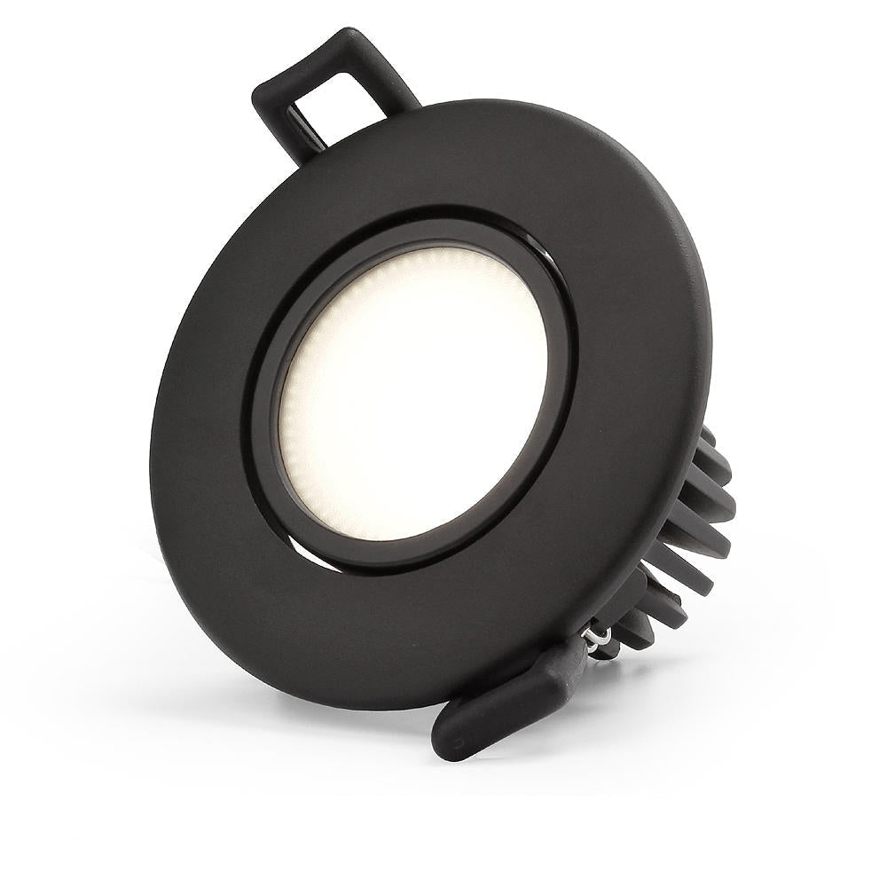 Commercial 12 Watt COB LED Down light IP54 gimbal Tri-colour Flicker free Black