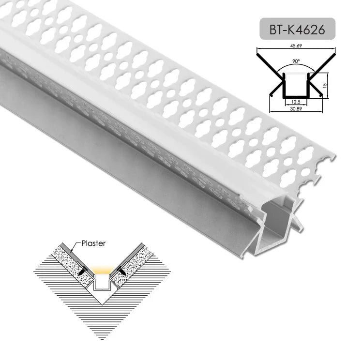 AL-K4626 Embedded mounting Aluminium extrusion, profile, channel for strip light with opal diffuser, 46X26x3000mm