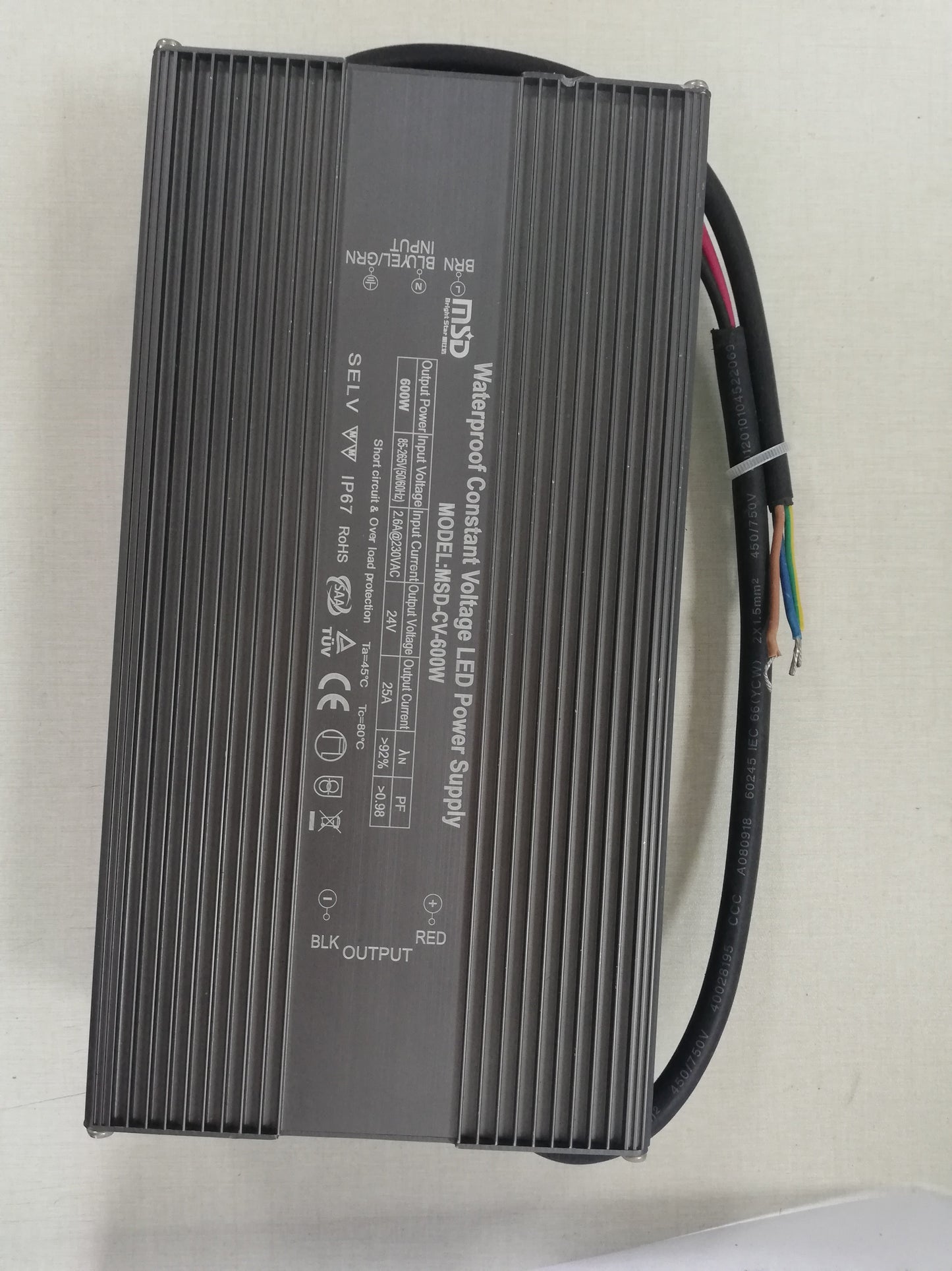 Power supply, 24VDC, 600W, IP67, flicker free, Constant Voltage driver