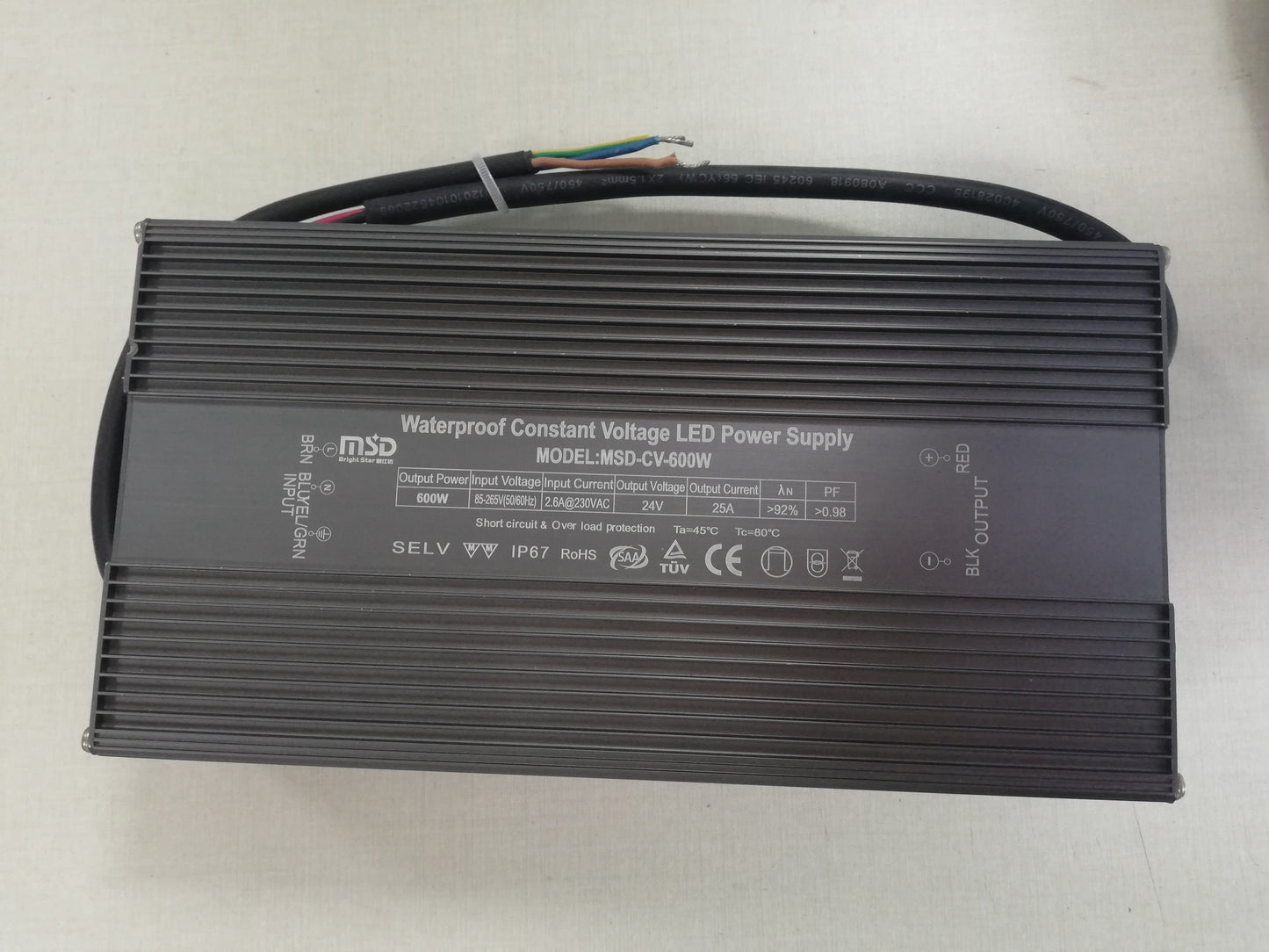 Power supply, 24VDC, 600W, IP67, flicker free, Constant Voltage driver