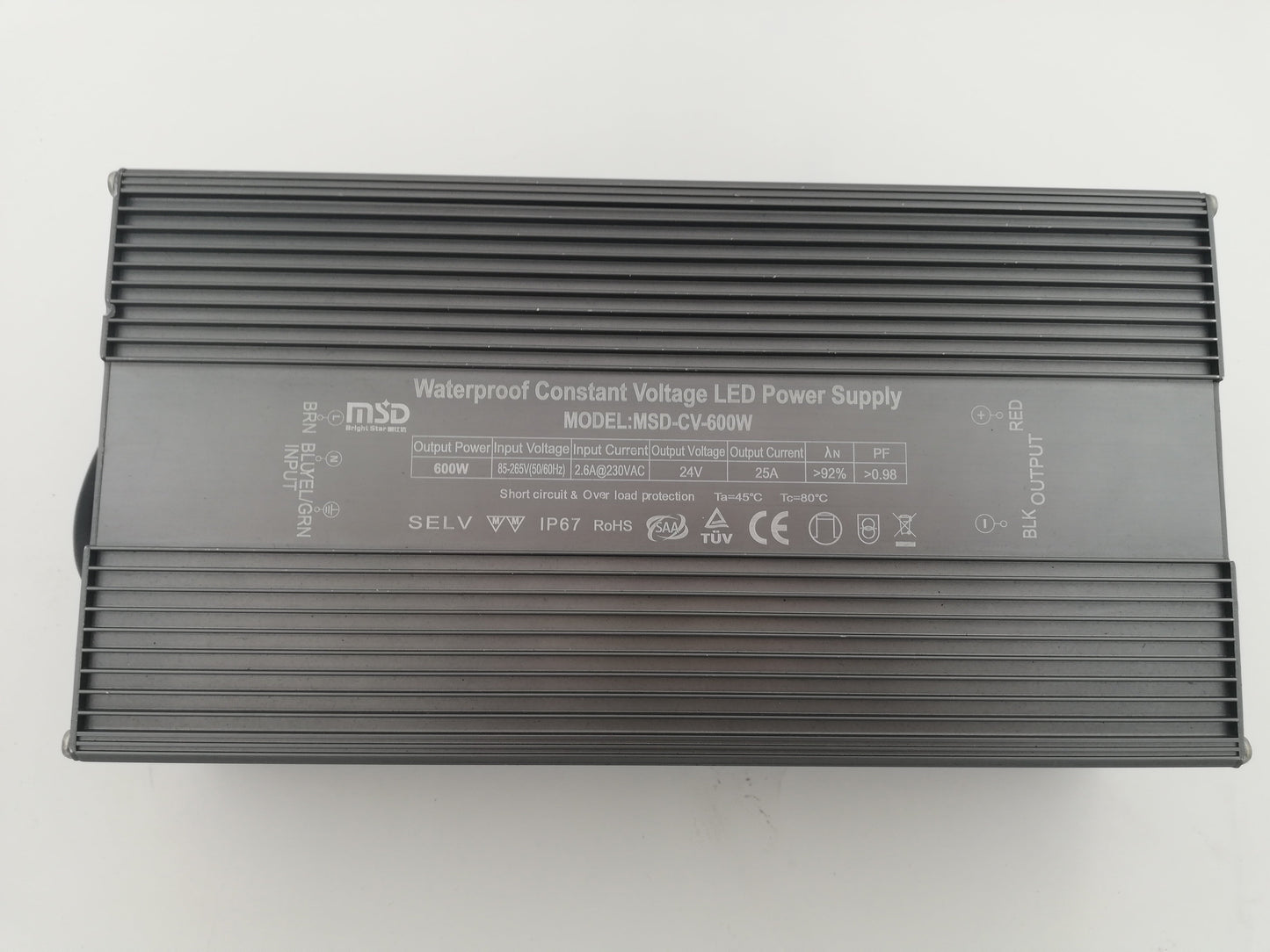 Power supply, 24VDC, 600W, IP67, flicker free, Constant Voltage driver