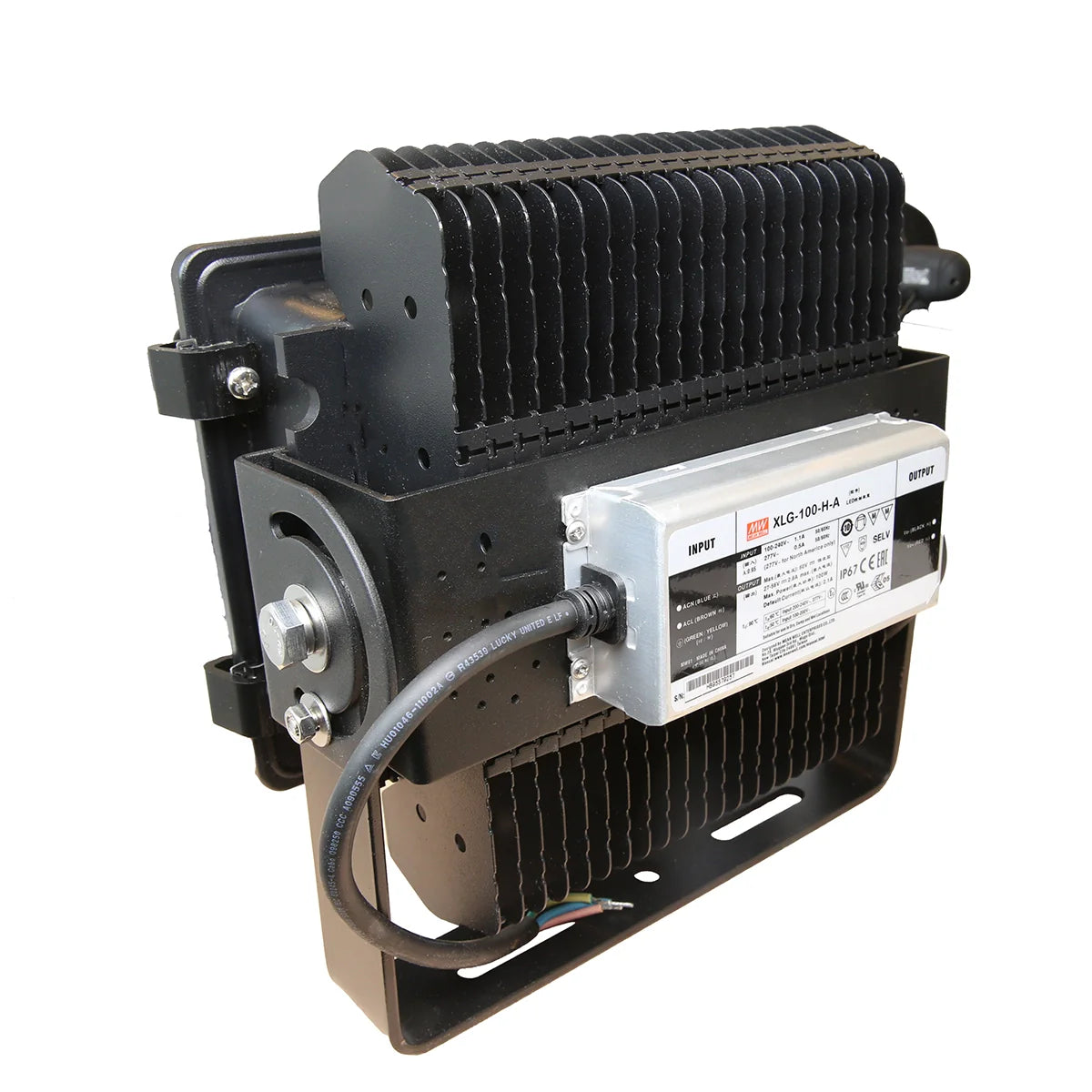 Industrial Flood Light, 100W Citizen COB LED, Mean Well Driver, IP65, 4500K, Black