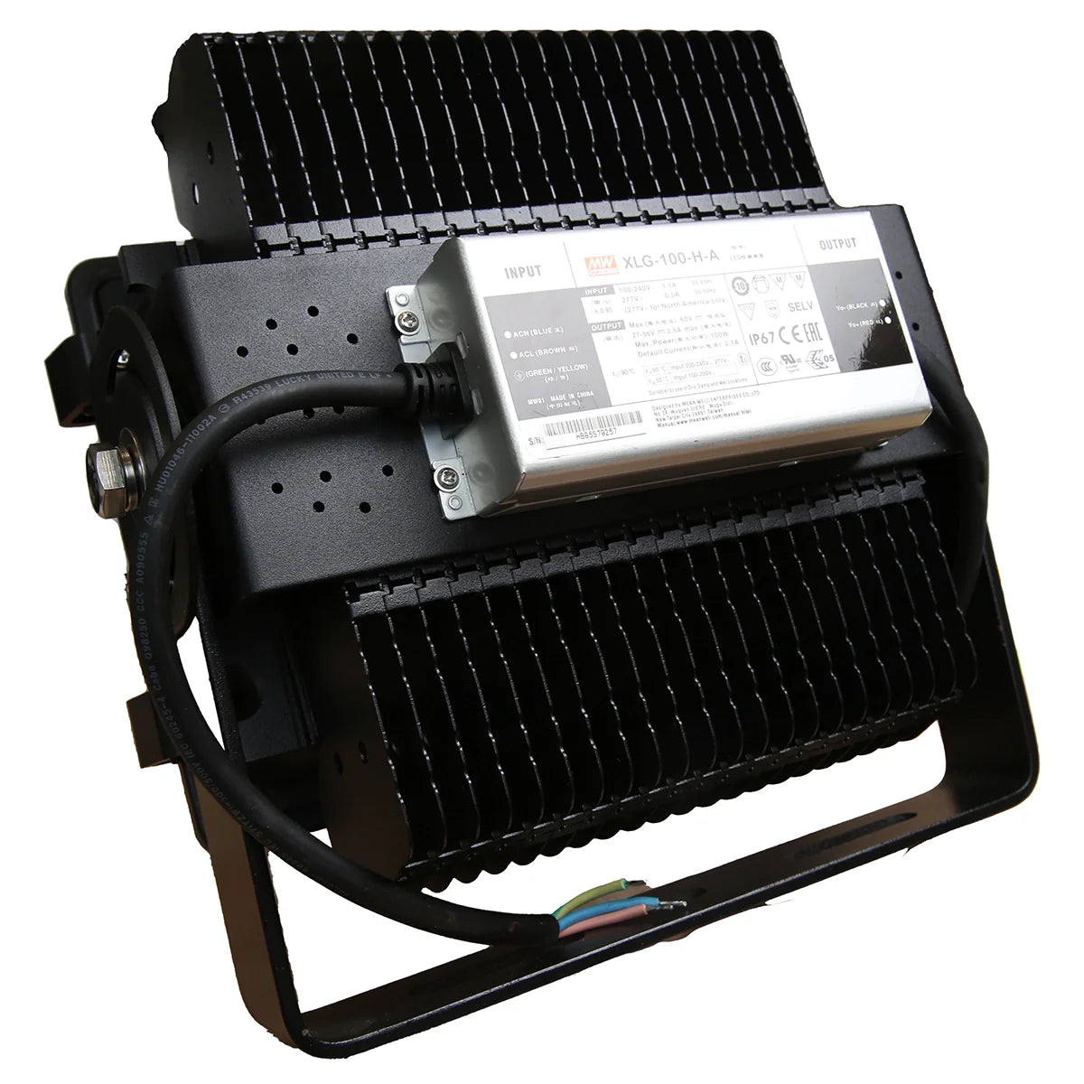 Industrial Flood Light, 100W Citizen COB LED, Mean Well Driver, IP65, 4500K, Black