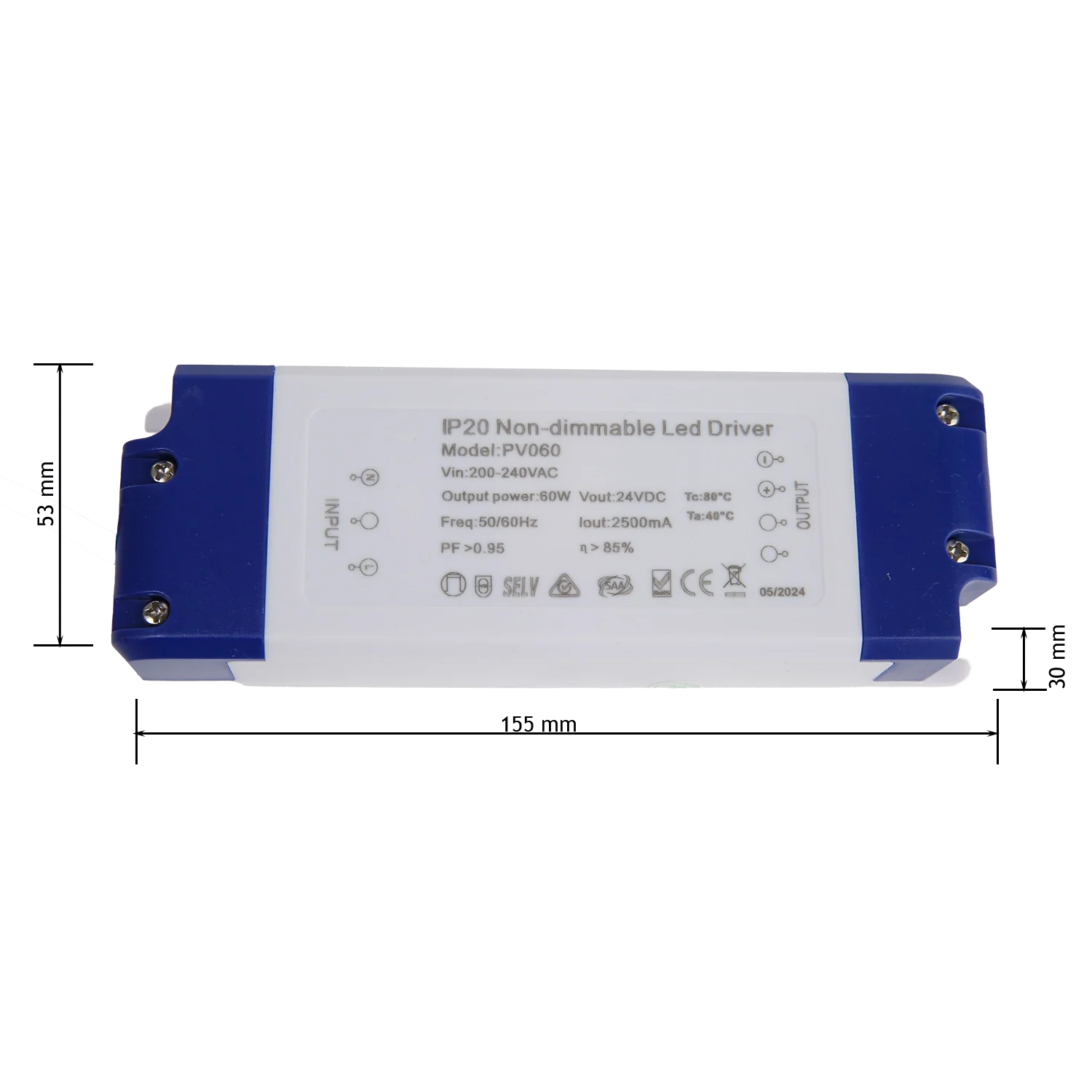 60W LED Driver - Constant Voltage - Non dimming - IP20