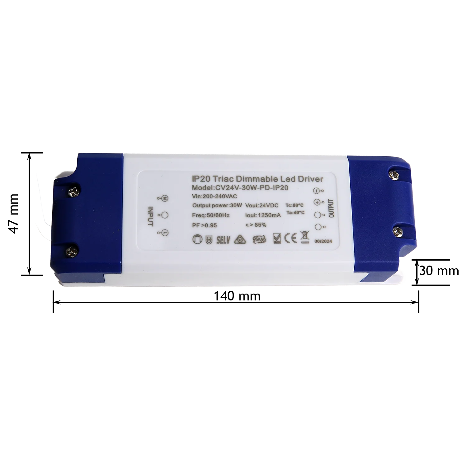 30W LED Driver - Constant Voltage - Phase dimming- IP20