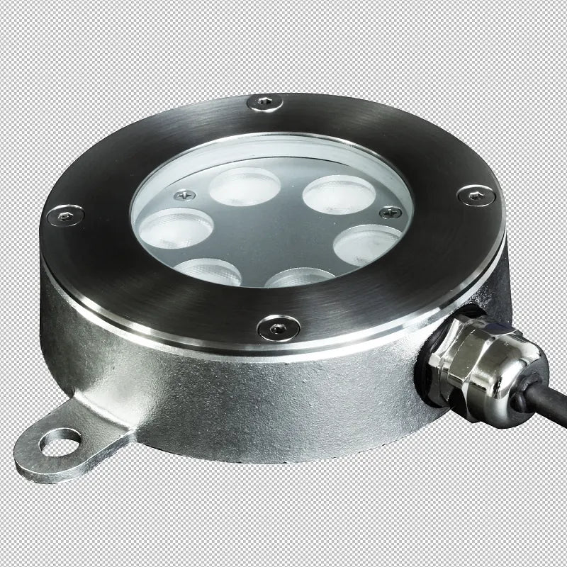 6 x 2 Watt, IP68, 24V, Warm White, Pool, Pond Light, Stainless Steel, Surface Mount, Clear Diffuser