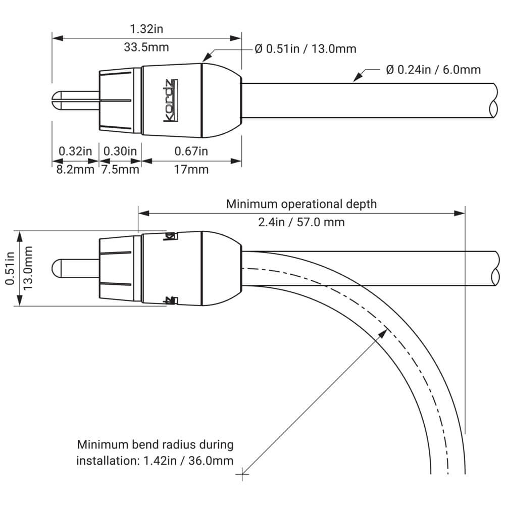 Kordz RCA Cable Single -Various Lengths