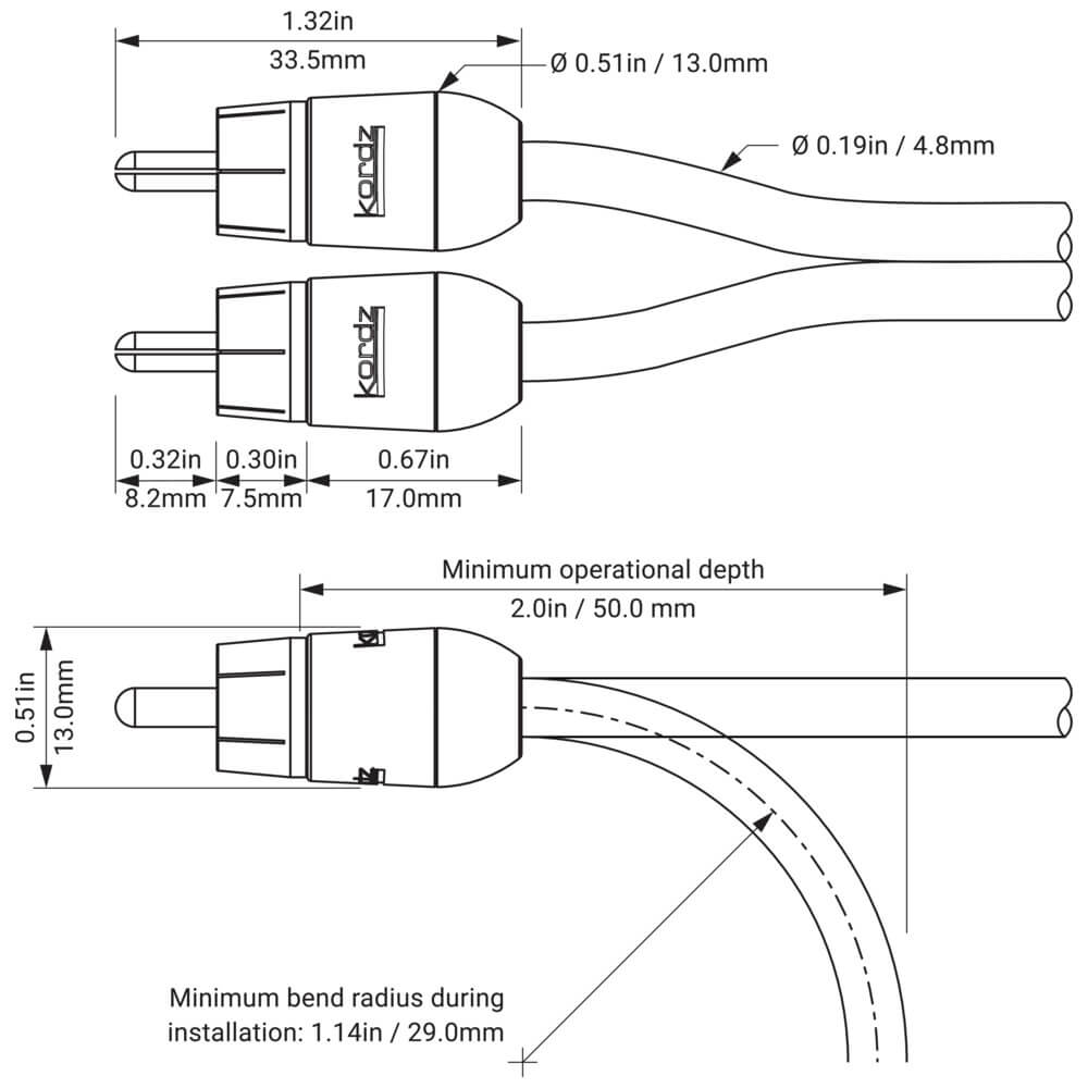 Kordz PRO3 Series Twin RCA Cables - Various Lengths