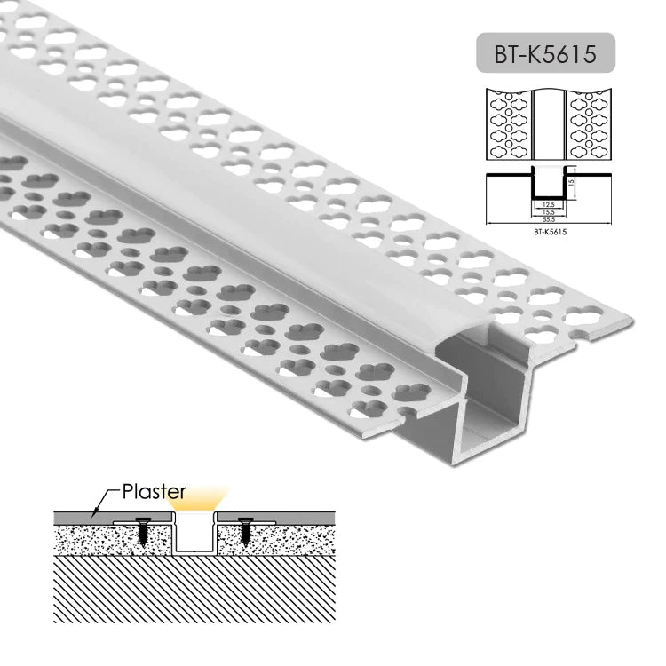 Embedded mounting Aluminium extrusion, profile, channel for strip light with opal diffuser, 56X15x3000mm