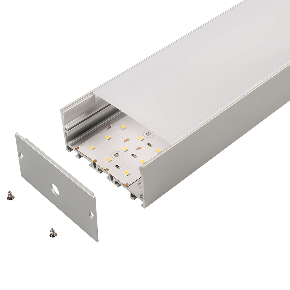 Surface mounting, Pendant mounting Aluminium extrusion, profile, channel for strip light with opal diffuser, 75x35x2500mm