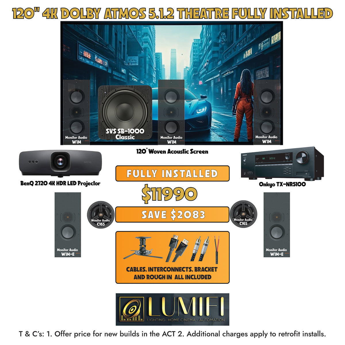 4K Dolby Atmos 5.1.2 home theatre system supplied and installed