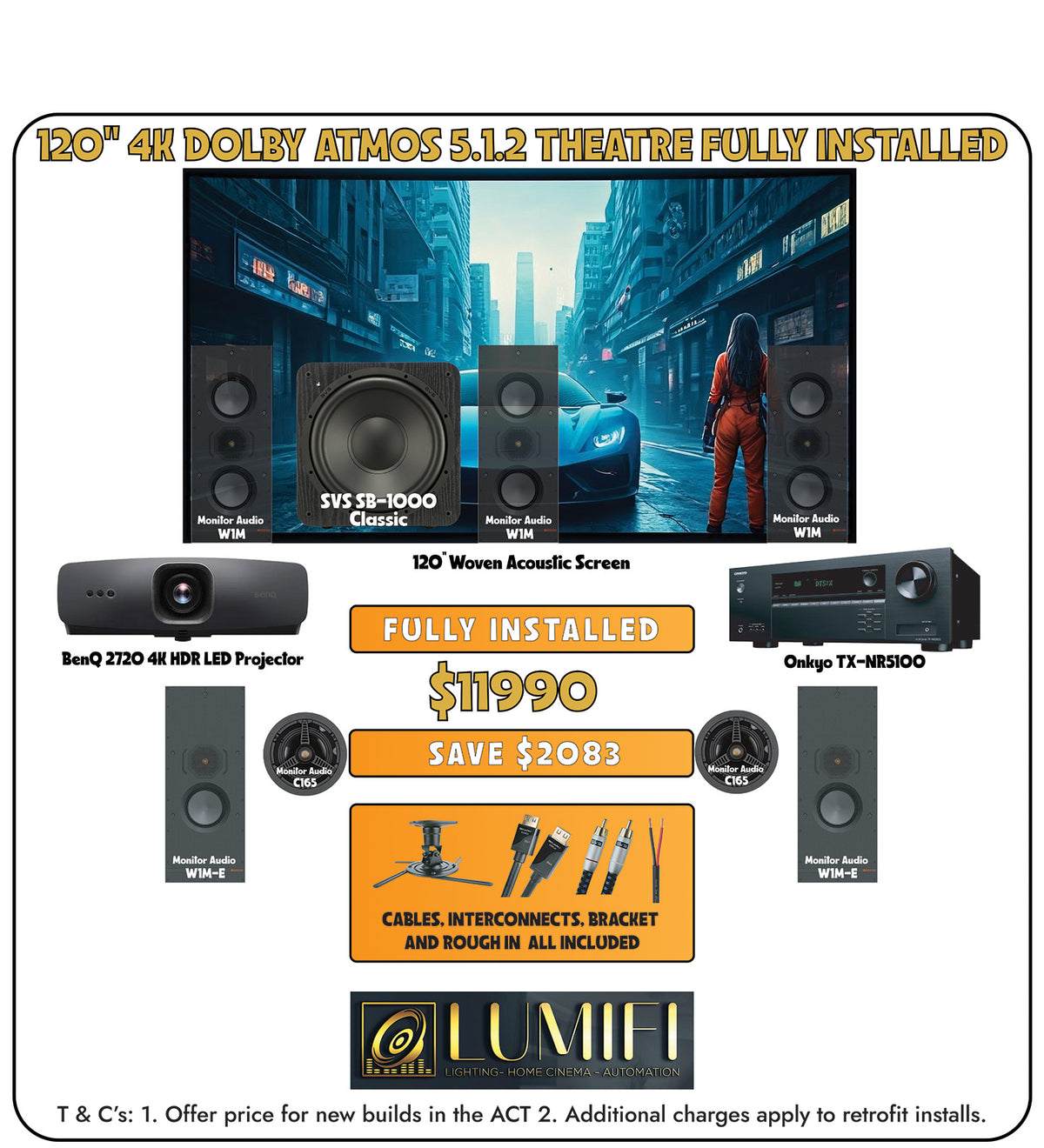 4K Dolby Atmos 5.1.2 home theatre system supplied and installed