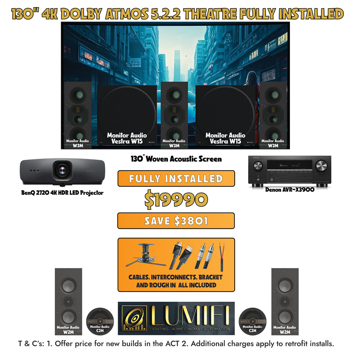 130 inch 4K Dolby Atmos 5.2.2 home theatre system supplied and installed