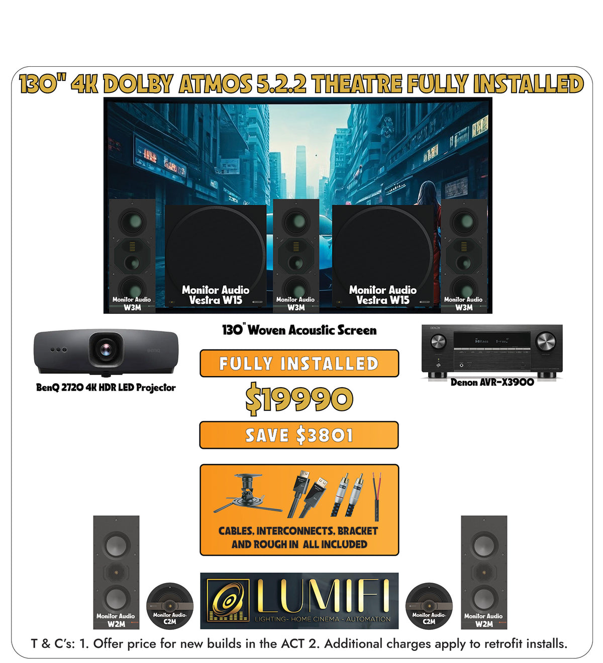 130 inch 4K Dolby Atmos 5.2.2 home theatre system supplied and installed