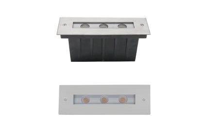 3 x 2 Watt, IP67, 24V, Warm White, Inground, Pathway Light, Stainless Steel, Recess Mount, Clear Diffuser