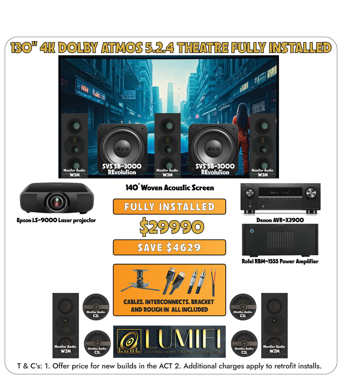 140 inc 4K Dolby Atmos 5.2.4 Home theatre system, supplied and installed