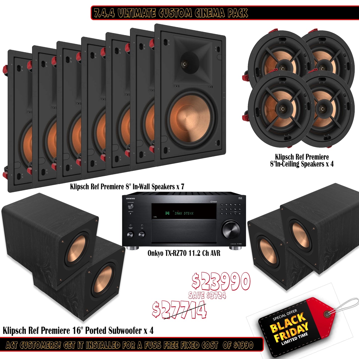 Klipsch Onkyo 7.4.4 Ultimate Custom Cinema Pack