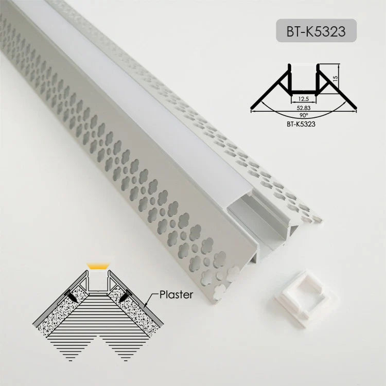 AL-BT-K5323 Embedded mounting Aluminium extrusion, profile, channel for strip light with opal diffuser, 53X23x3000mm