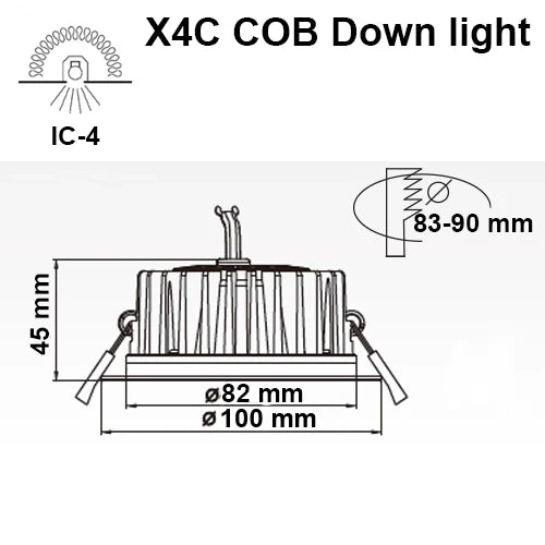 COB down light, Tri colour, IC-4, 12W COB White,1100 Lumens IP44 down light- Set of 5
