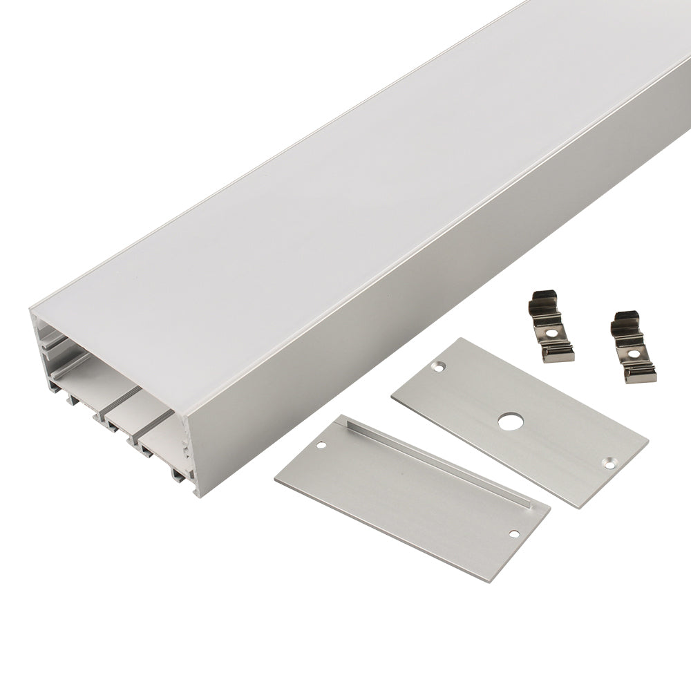 AL-BT-K7535C Surface mounting, Pendant mounting Aluminium extrusion, profile, channel for strip light with opal diffuser, 75x35x2500mm