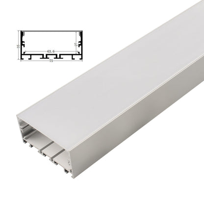 AL-BT-K7535C Surface mounting, Pendant mounting Aluminium extrusion, profile, channel for strip light with opal diffuser, 75x35x2500mm