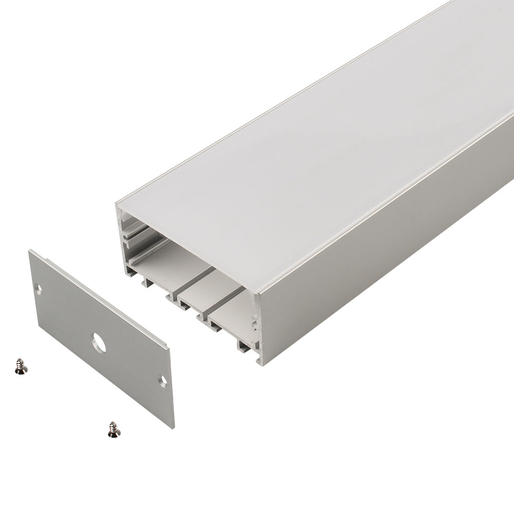 AL-BT-K7535C Surface mounting, Pendant mounting Aluminium extrusion, profile, channel for strip light with opal diffuser, 75x35x2500mm