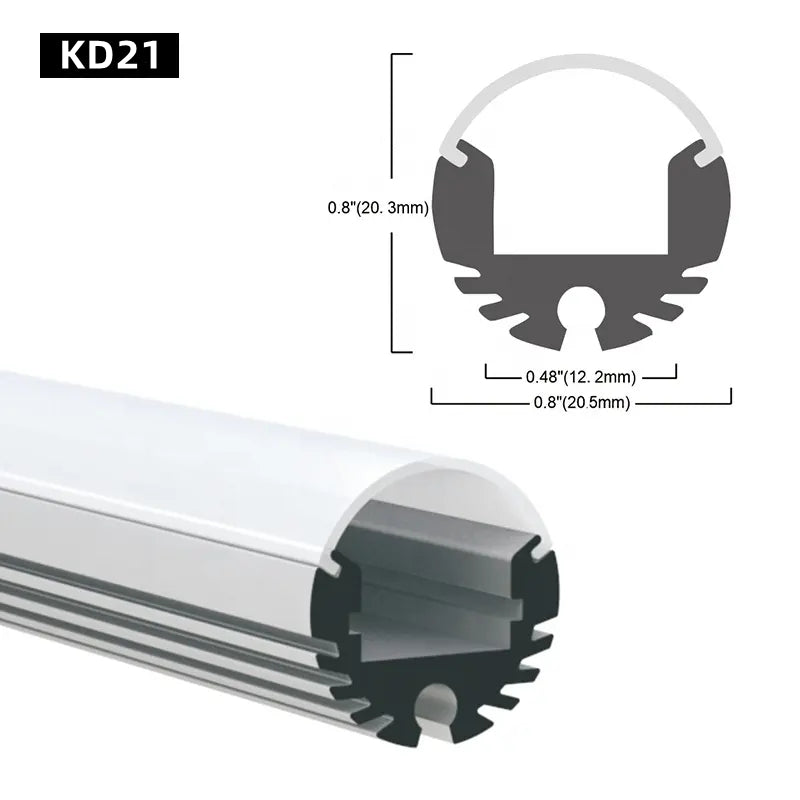 AL-KD21 Surface mounting, Aluminium extrusion, profile, channel for strip light with opal diffuser, 21x21x2500mmmm
