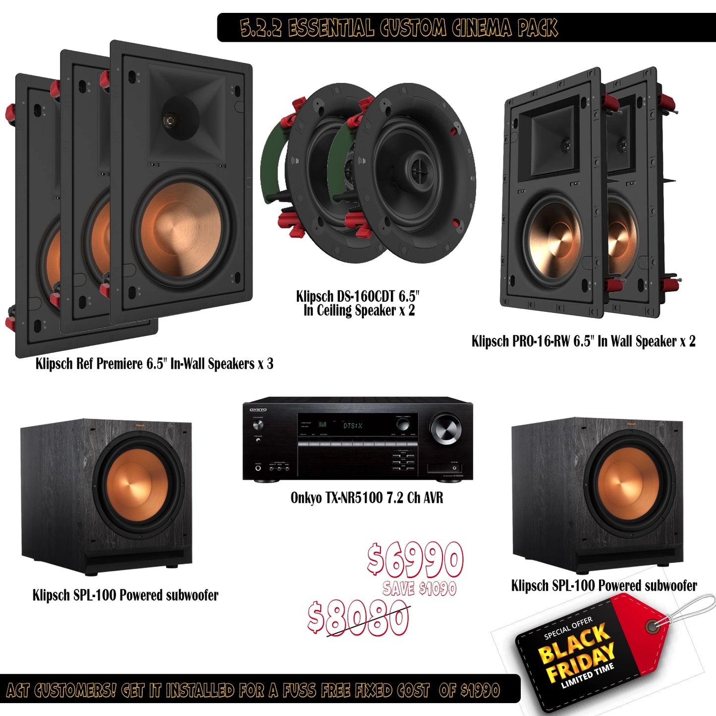 Klipsch Onkyo 5.2.2 Essential Custom Cinema Pack