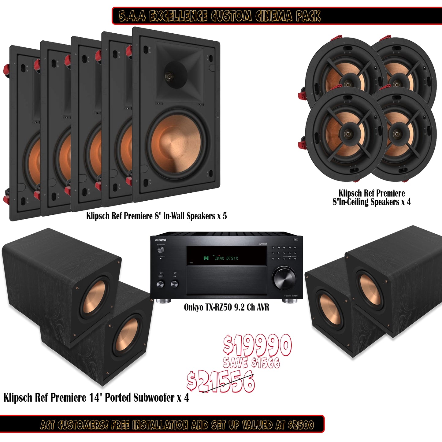 Klipsch Onkyo 5.4.4 Excellence Custom Cinema pack