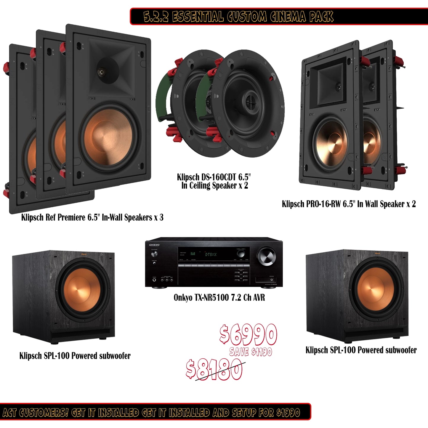 Klipsch Onkyo 5.2.2 Essential Custom Cinema Pack