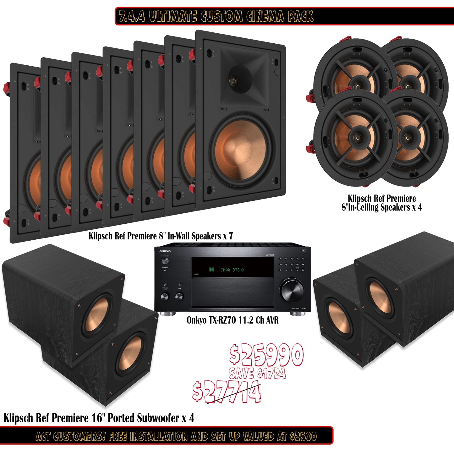 Klipsch Onkyo 7.4.4 Ultimate Custom Cinema Pack