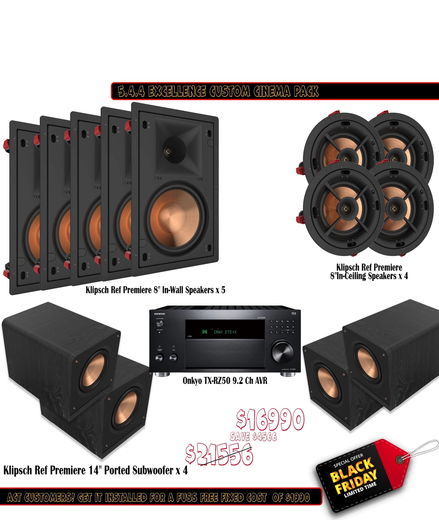 Klipsch Onkyo 5.4.4 Excellence Custom Cinema pack