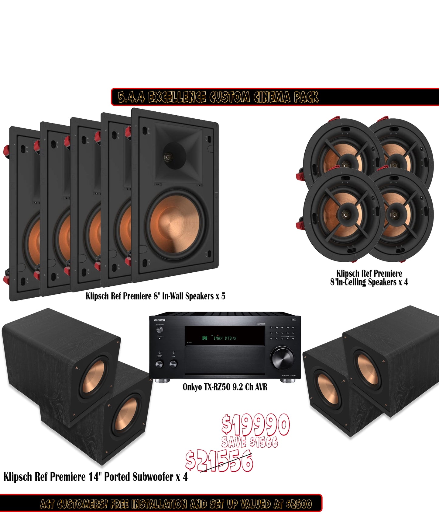 Klipsch Onkyo 5.4.4 Excellence Custom Cinema pack