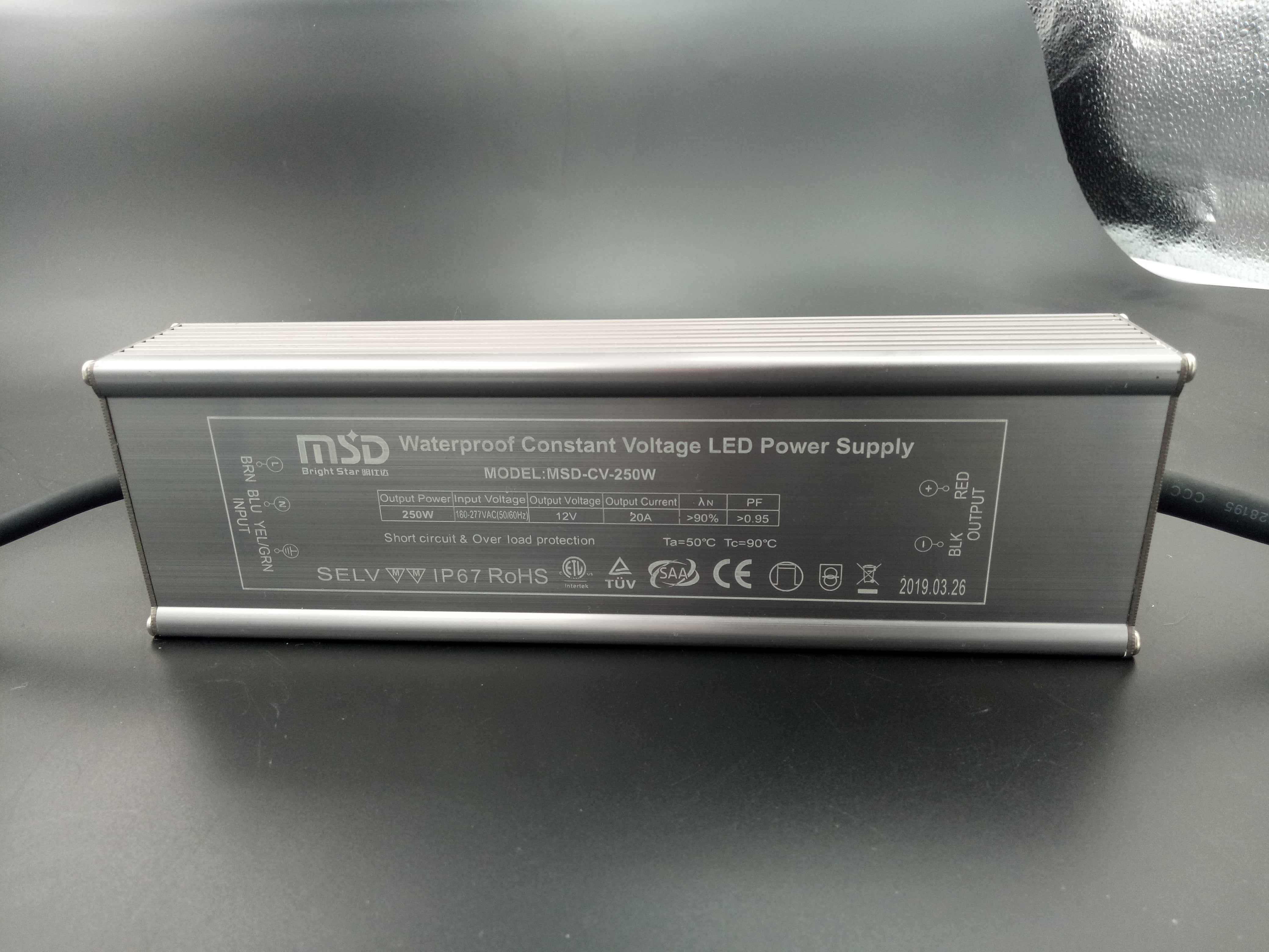 Power supply, 24VDC, 250W, IP67, flicker free, Constant Voltage Non dimming driver
