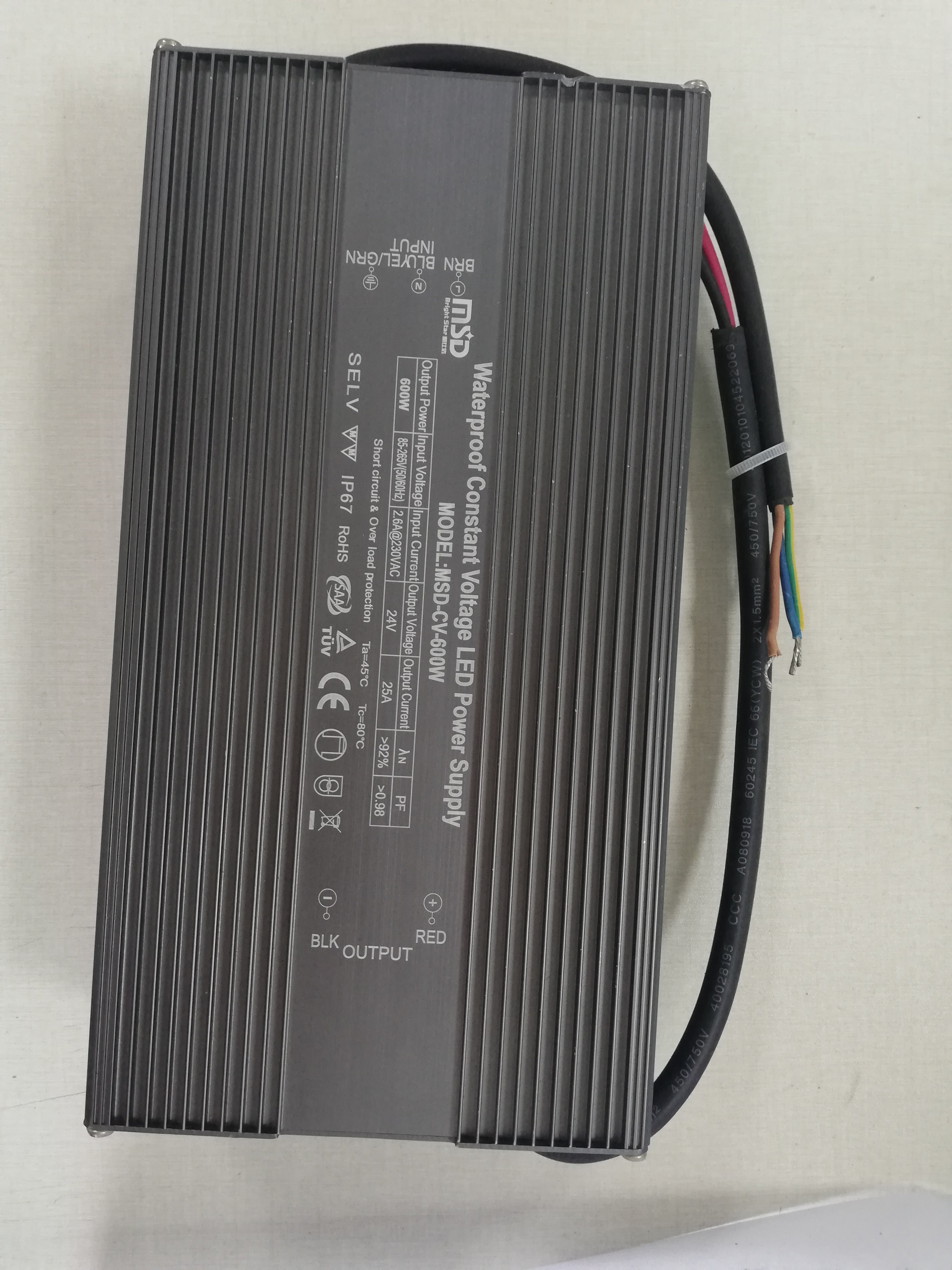 Power supply, 24VDC, 600W, IP67, flicker free, Constant Voltage driver