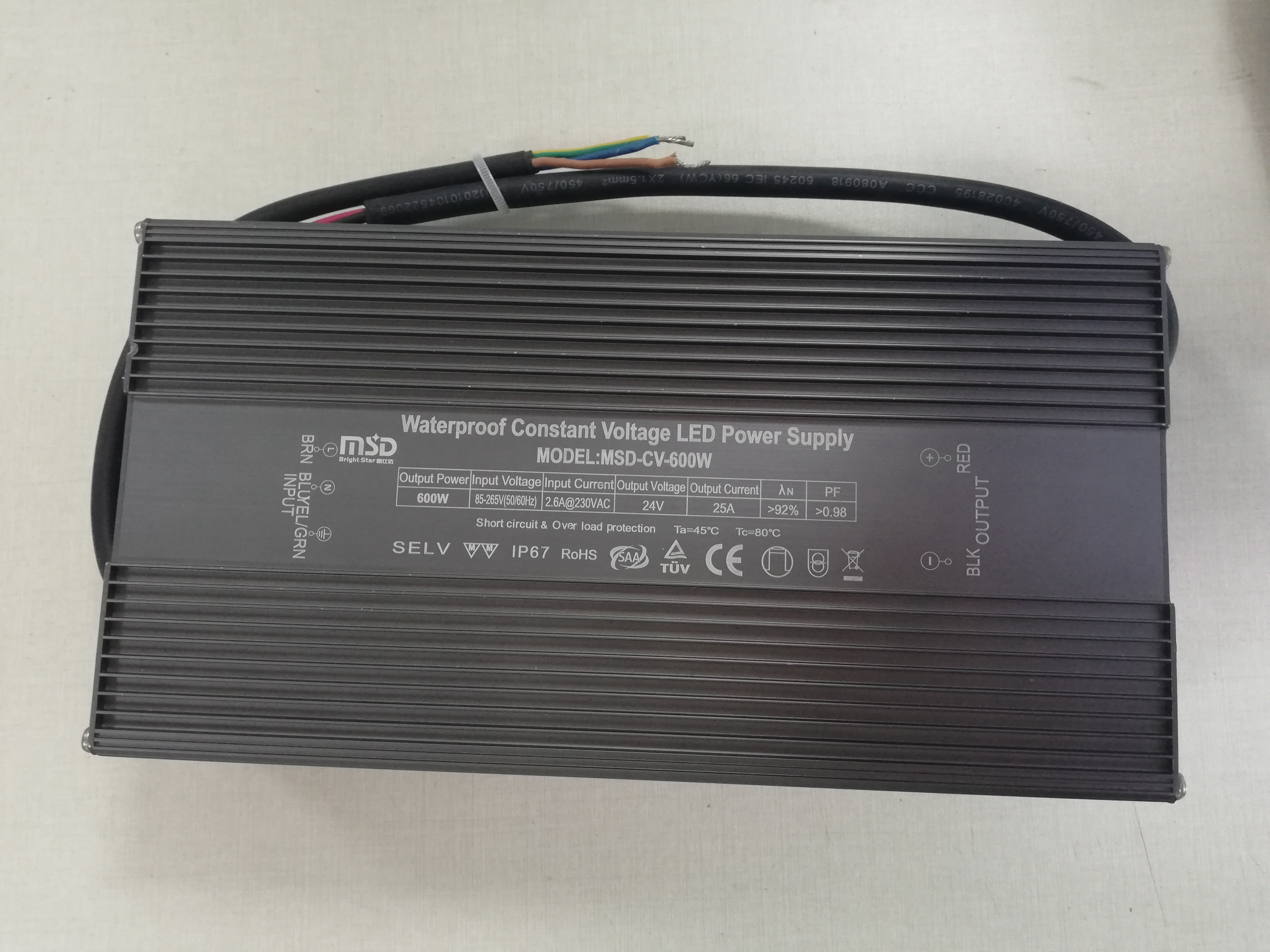 Power supply, 24VDC, 600W, IP67, flicker free, Constant Voltage driver