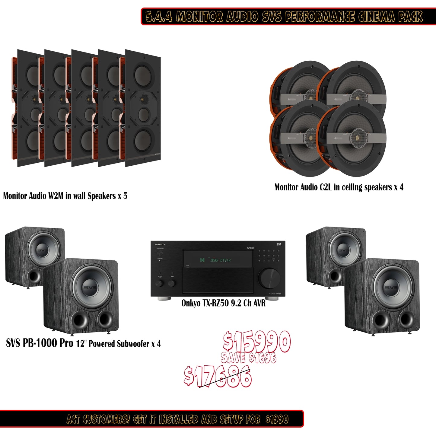 Monitor Audio SVS Onkyo 5.4.4 Performance home cinema Pack