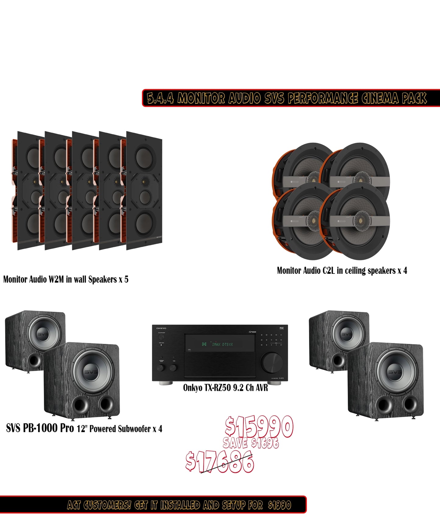 Monitor Audio SVS Onkyo 5.4.4 Performance home cinema Pack