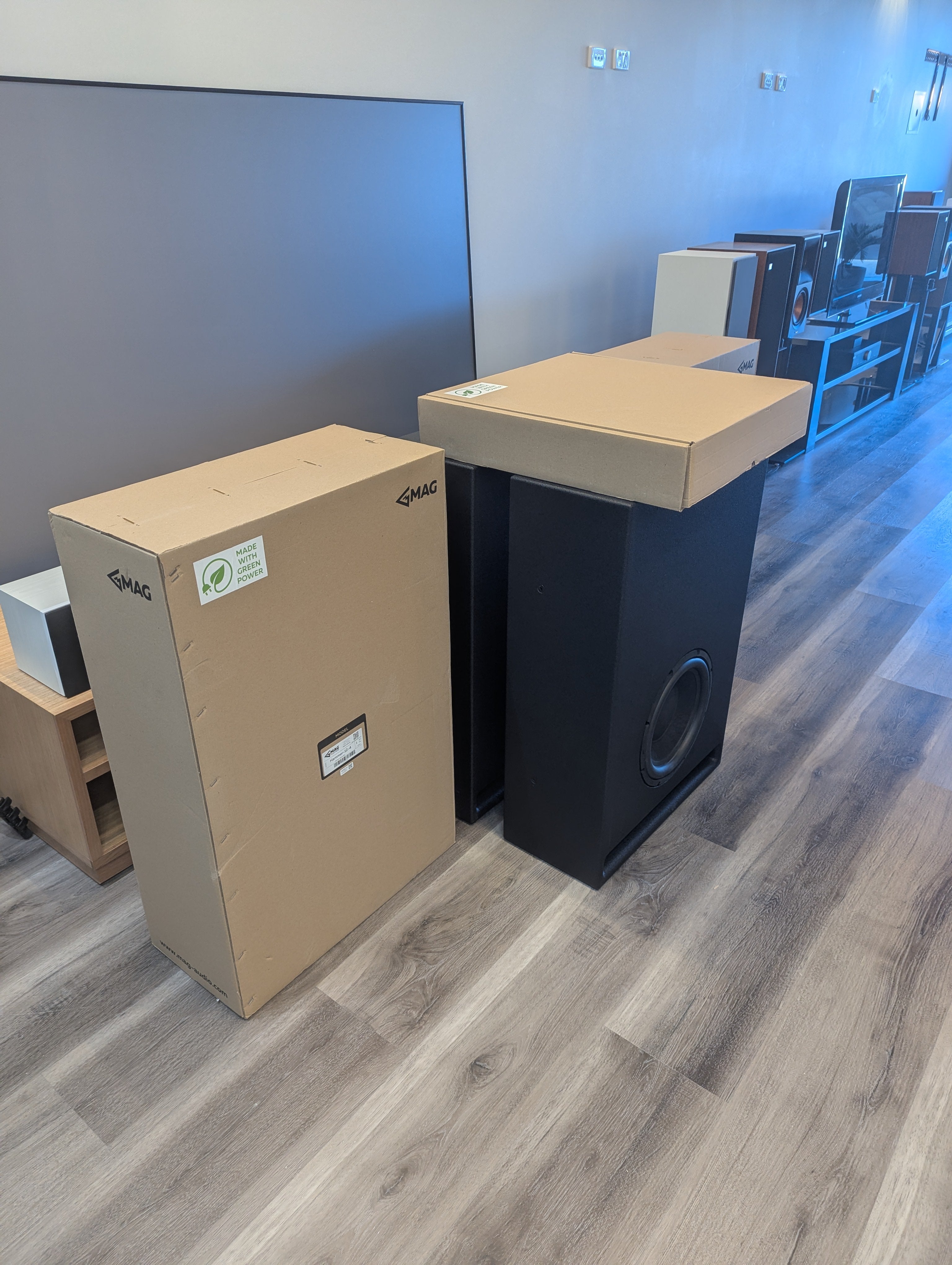 4 MAG Theatron Hammer 12 Subwoofers and 1 MAG Theatron TQ-3000W 4 Channel Amplifier