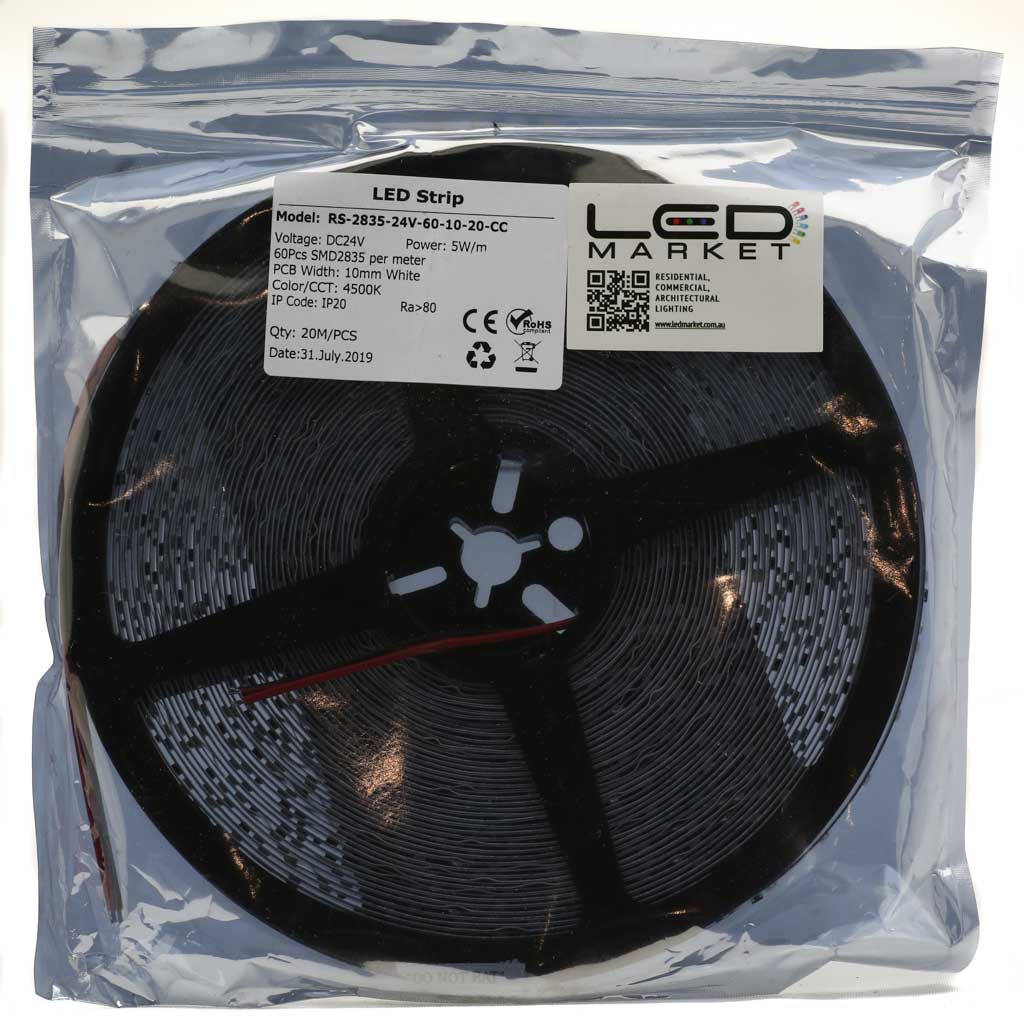 Natural White Strip light 4500K, 24V, 5 W/ m, 530 Lum / m, 4500K, IP20, constant current, 20 meter roll