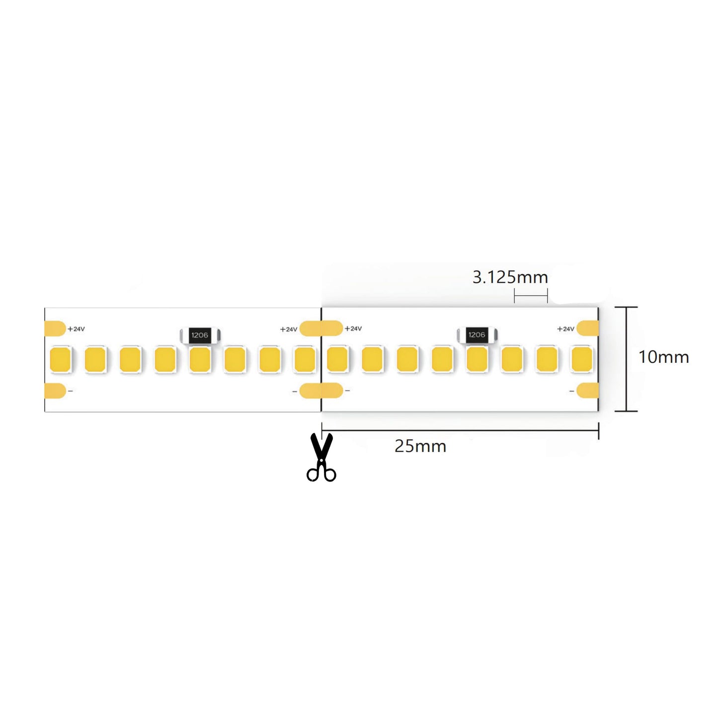 Nebula Series 24V, 320D, 5500K Natural White 28W/m, 10mm PCB, 320 LED/m 3800Lumens/m, IP20, Strip Light, 5m roll