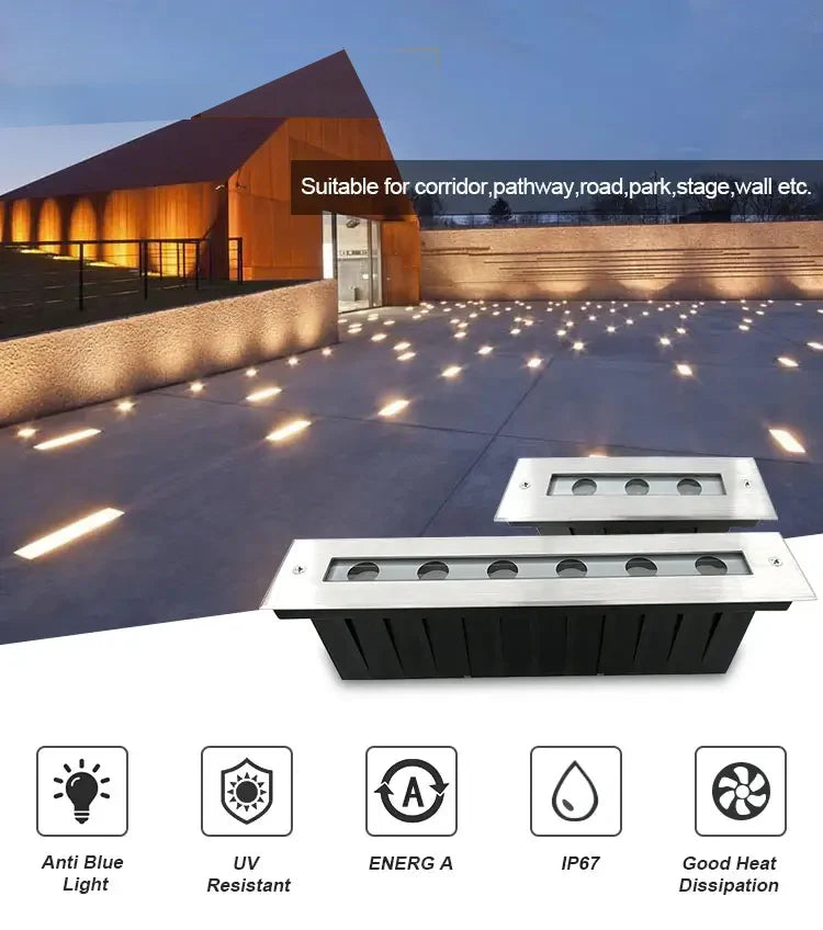 3 x 2 Watt, IP67, 24V, Warm White, Inground, Pathway Light, Stainless Steel, Recess Mount, Clear Diffuser