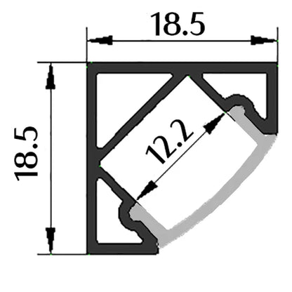 Surface mounting, Aluminium extrusion, profile, channel for strip light with opal diffuser, 19x19x3000mm