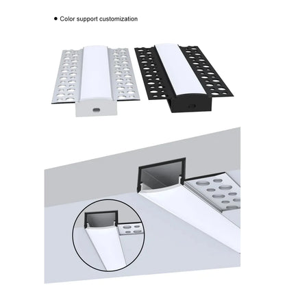 Embedded mounting Aluminium extrusion, profile, channel for strip light with opal diffuser, 62X14x3000mm