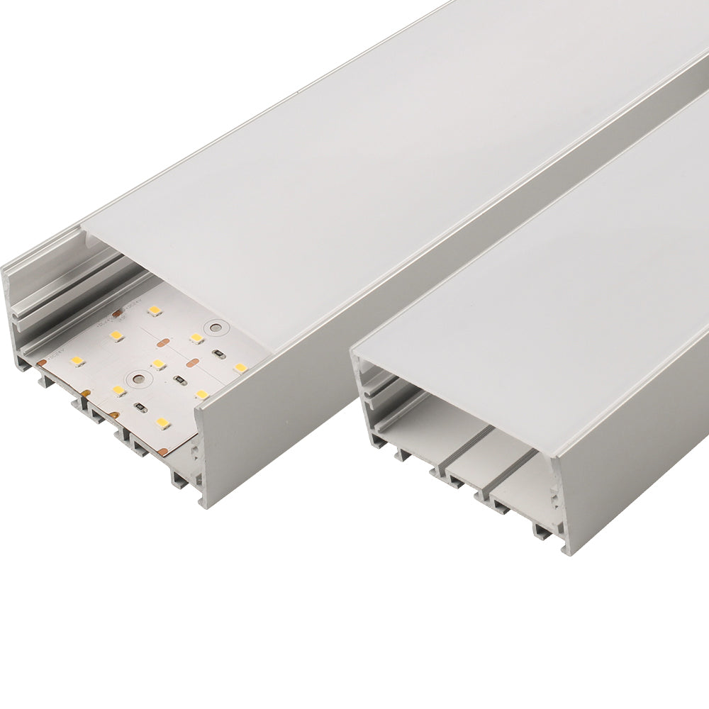 Surface mounting, Pendant mounting Aluminium extrusion, profile, channel for strip light with opal diffuser, 75x35x2500mm