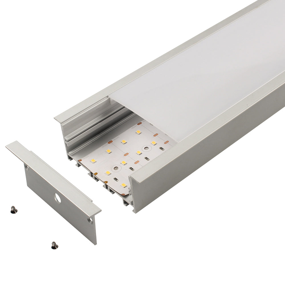 Recess mounting Aluminium extrusion, profile, channel for strip light with opal diffuser, 90x35x2500mm